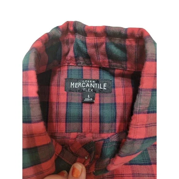 J. Crew Mercantile Flex Mens Button Down Shirt Size L Red Green Plaid E9 - Picture 3 of 11